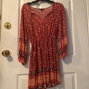 Red and orange flowy dress